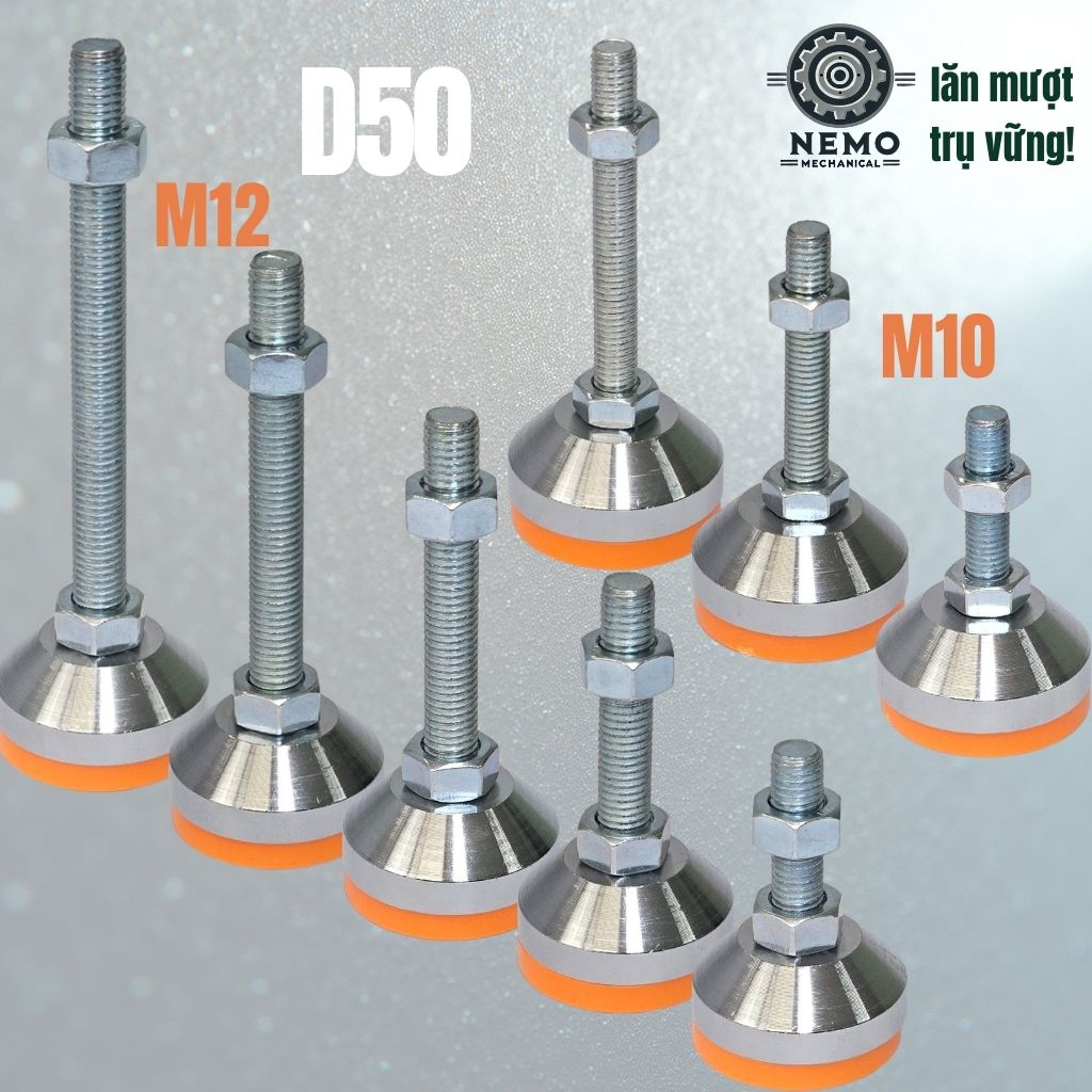 Chân Tăng Chỉnh Chịu Tải Nặng – Bát Thép Mạ Crom, Chịu Lực 1.5 Tấn (M10, M12)